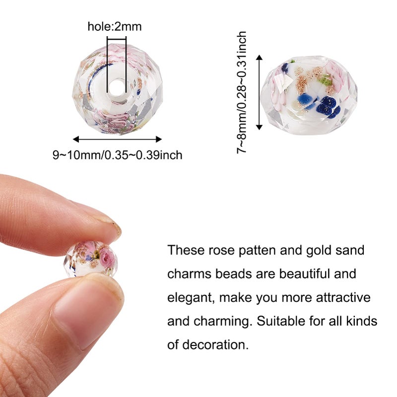 Craftdady About 60Pcs Handmade Gold Sand Lampwork Faceted Rondelle Glass Beads Strands Flower Inlaid Spacer Loose Beads for DIY Jewelry Making Hole: 2mm (White) - Image 3